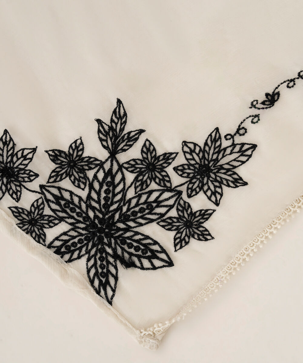 Crinkle Chiffon Embroidered Off White Dupatta