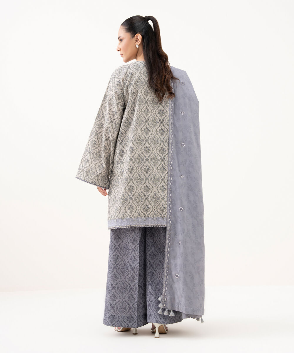 Women's Unstitched Cross Hatch Embroidered Grey 3 Piece Suit