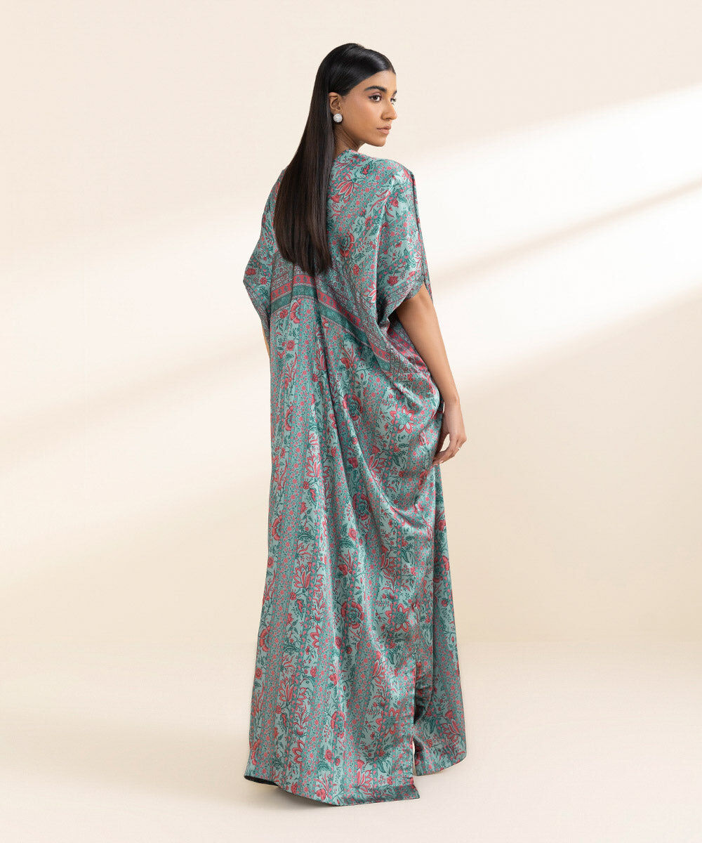 Woman - Blue 2 Piece - Printed Satin Suit