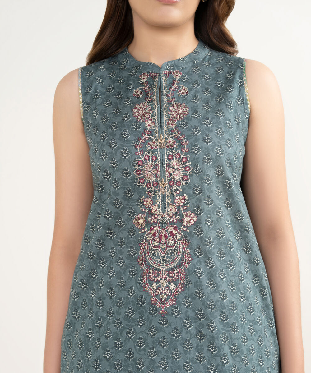 Women's Unstitched Lawn Embroidered Grey 3 Piece Suit