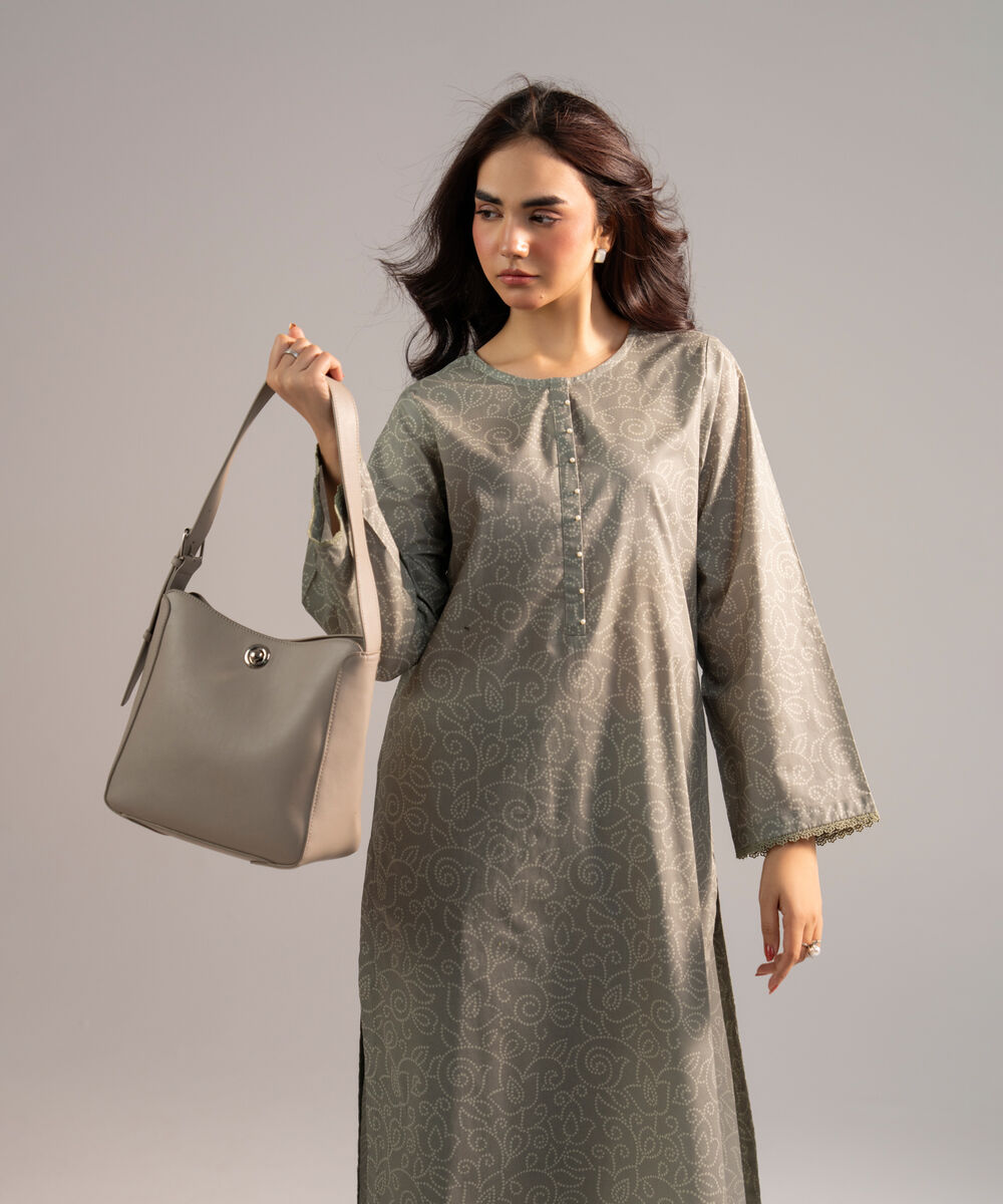 Women's RTW Lawn Printed Grey 2 Piece Suit