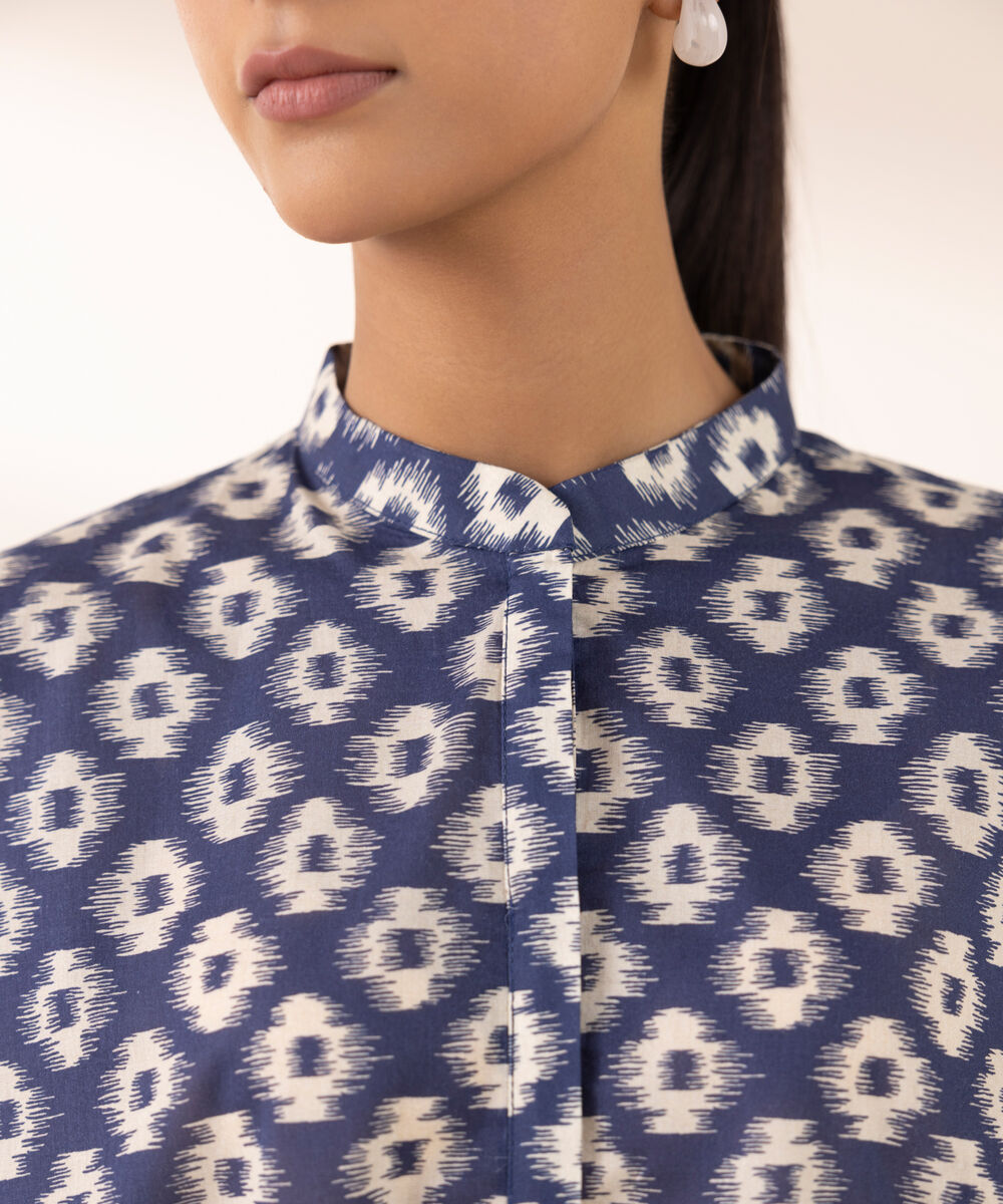 Women's RTW Lawn Blue Printed Boxy Shirt