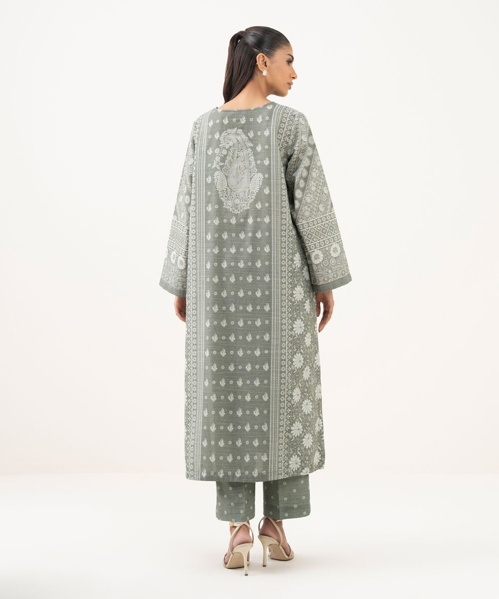 Women's RTW Light Khaddar Printed A-Line Grey Shirt