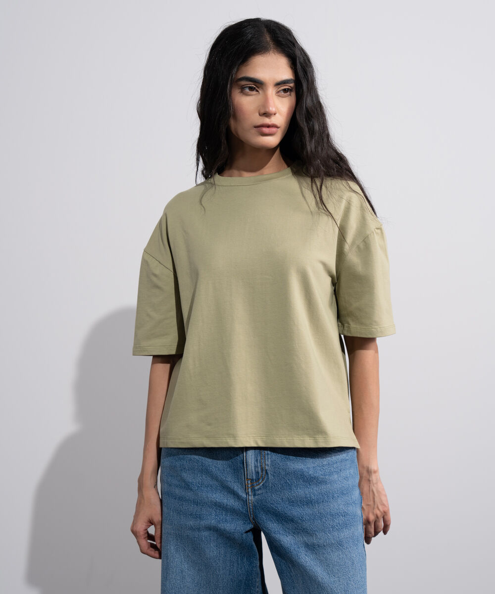 Women's Slate green Loose Fit T-Shirt