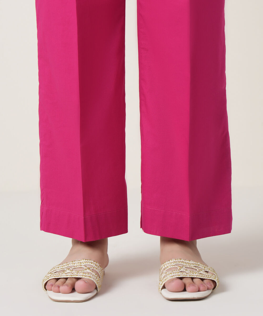 Women's RTW Cambric Pink Solid Trousers