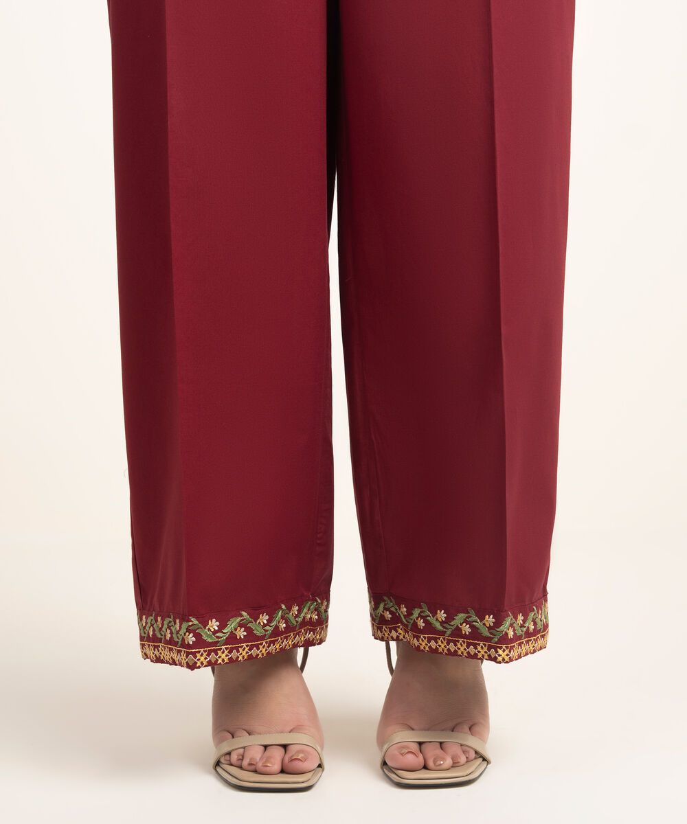 Women's RTW Lawn Embroidered Maroon Culottes