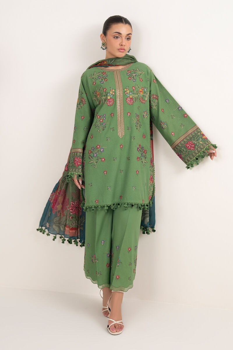 3 Piece -  Embroidered Dobby Suit