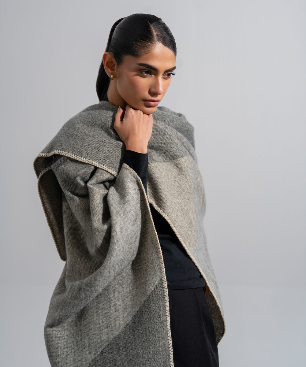 Women's Western Wear Grey Polyester Cape Shawl