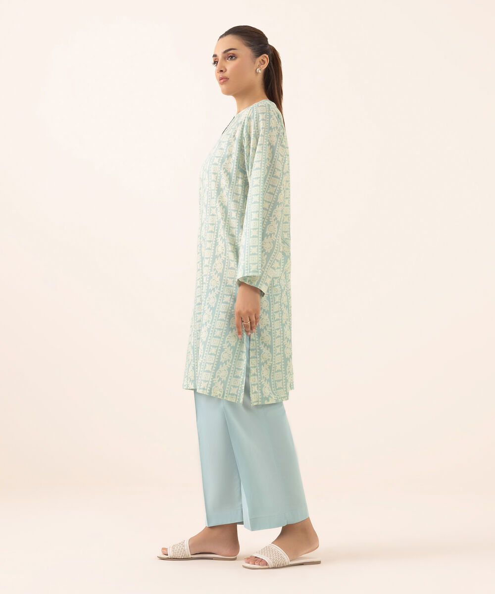 Women's RTW Dobby Blue Printed Boxy Shirt