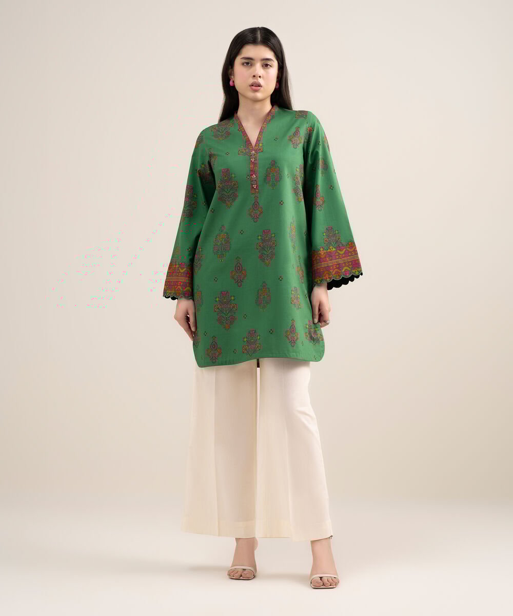Women's Unstitched Lawn Printed Green Shirt