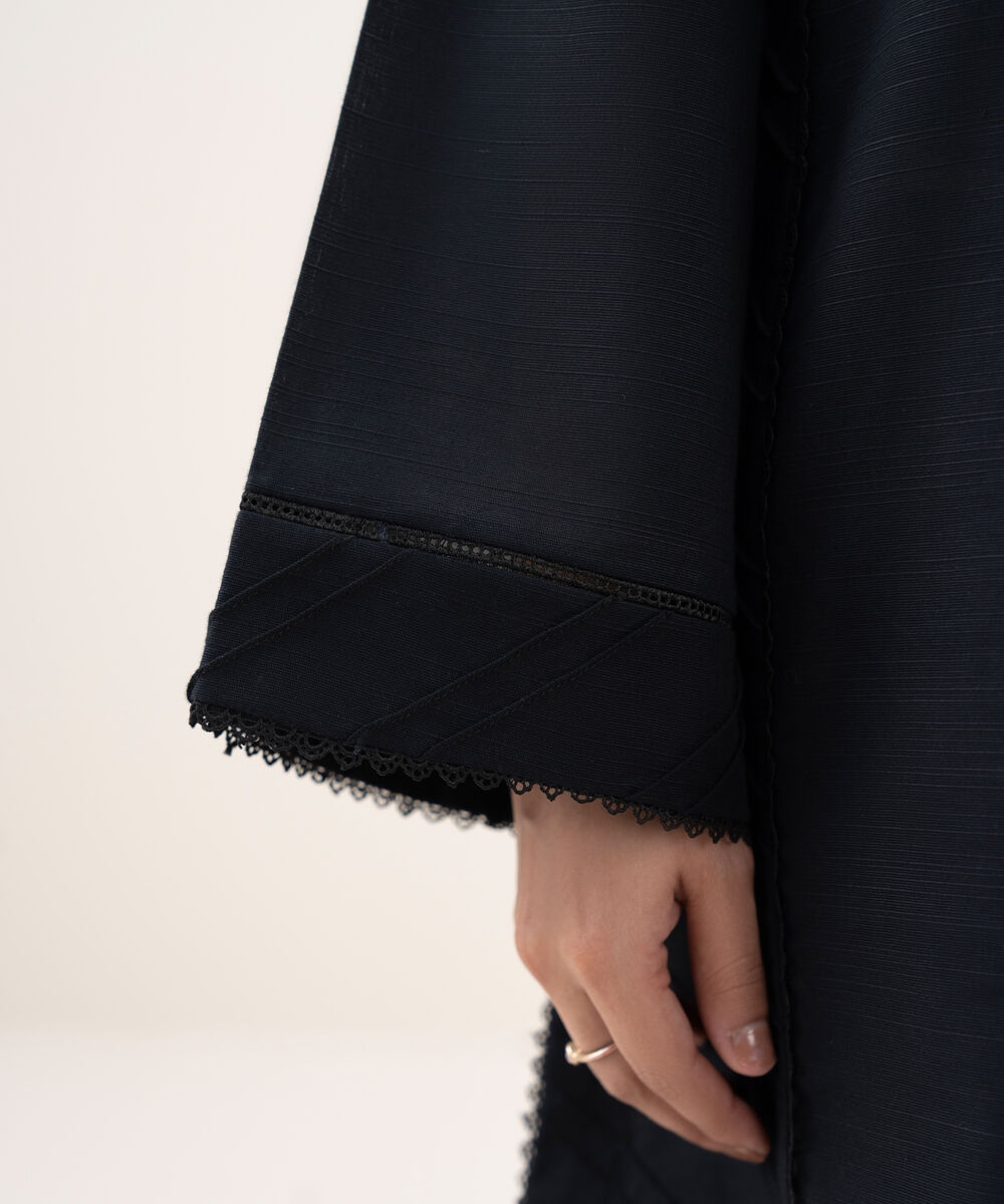 Women's RTW Light Khaddar Solid Straight Black Shirt