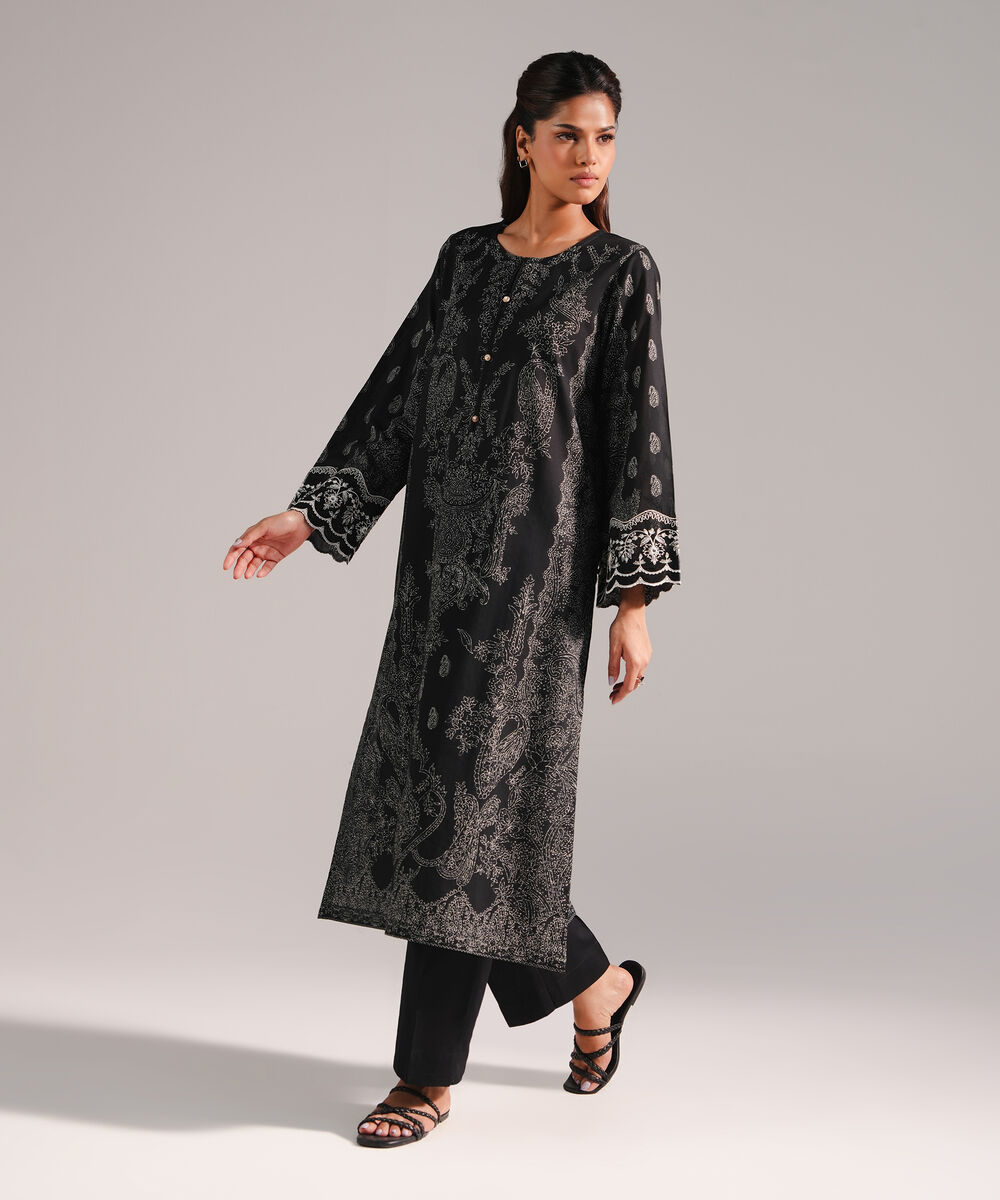 Women's RTW Lawn Embroidered Black 2 Piece Suit