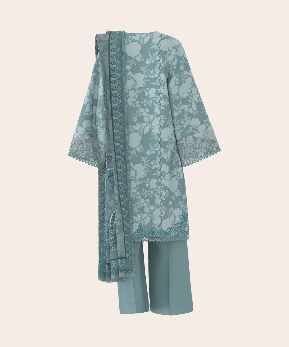 Women's Unstitched Lawn Dusty Teal Embroidered 3 Piece Suit
