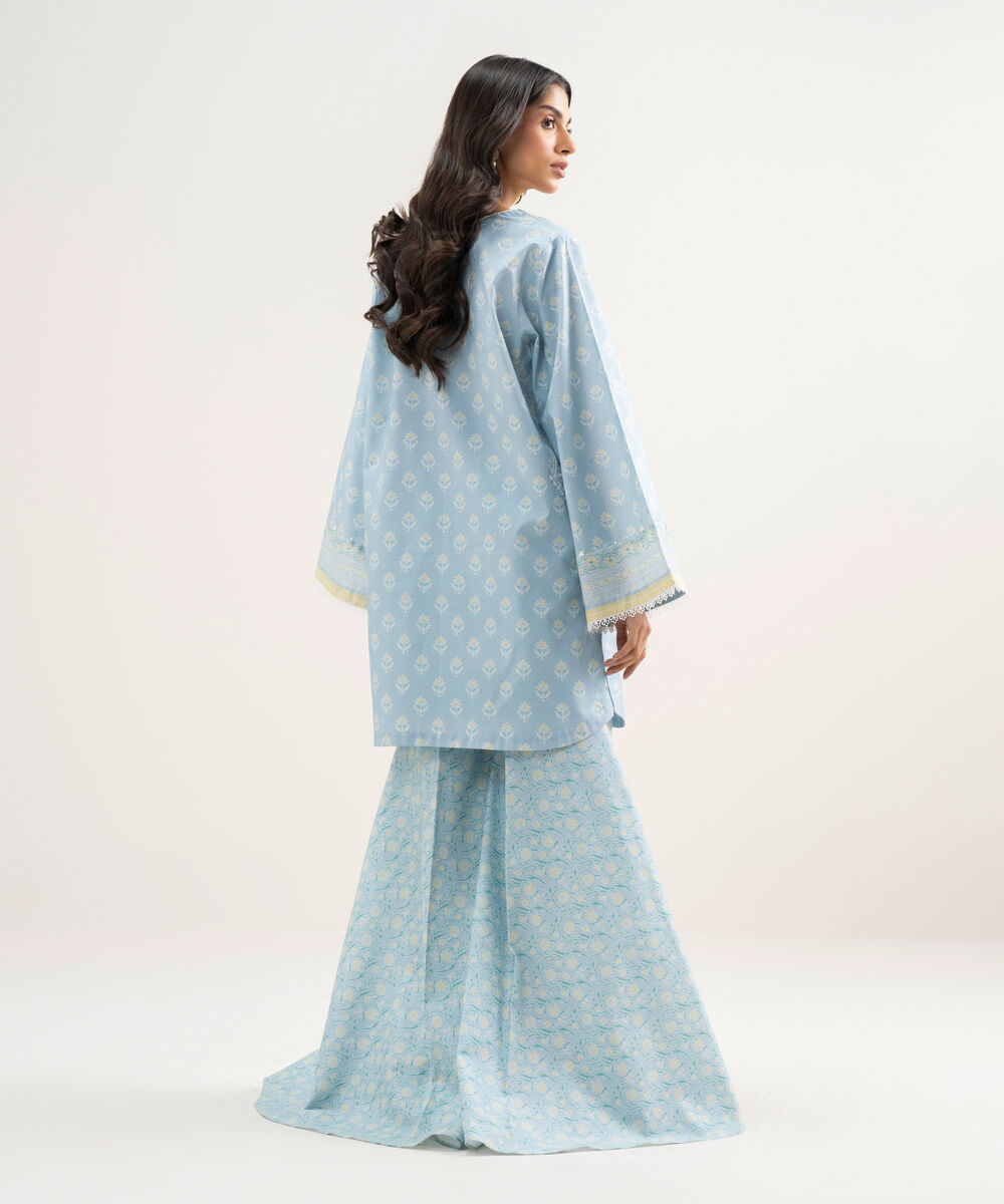 Women's Unstitched Lawn Embroidered Ice Blue 2 Piece Suit