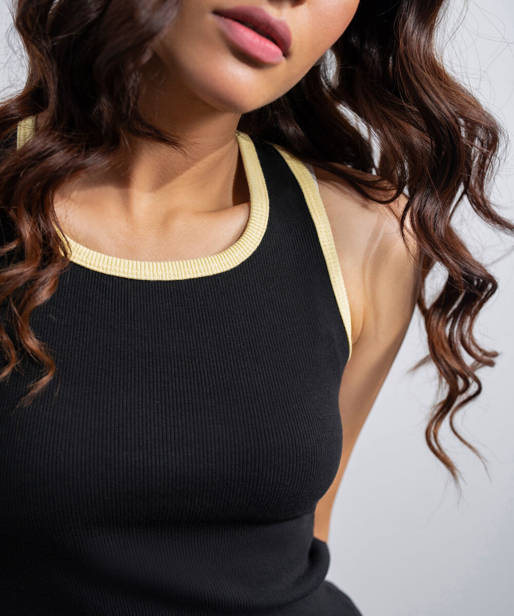 Women's Western Black Ribbed Ringer Tank Top