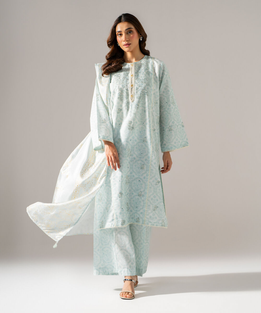Women's RTW Blended tissue Printed Ice Blue Dupatta
