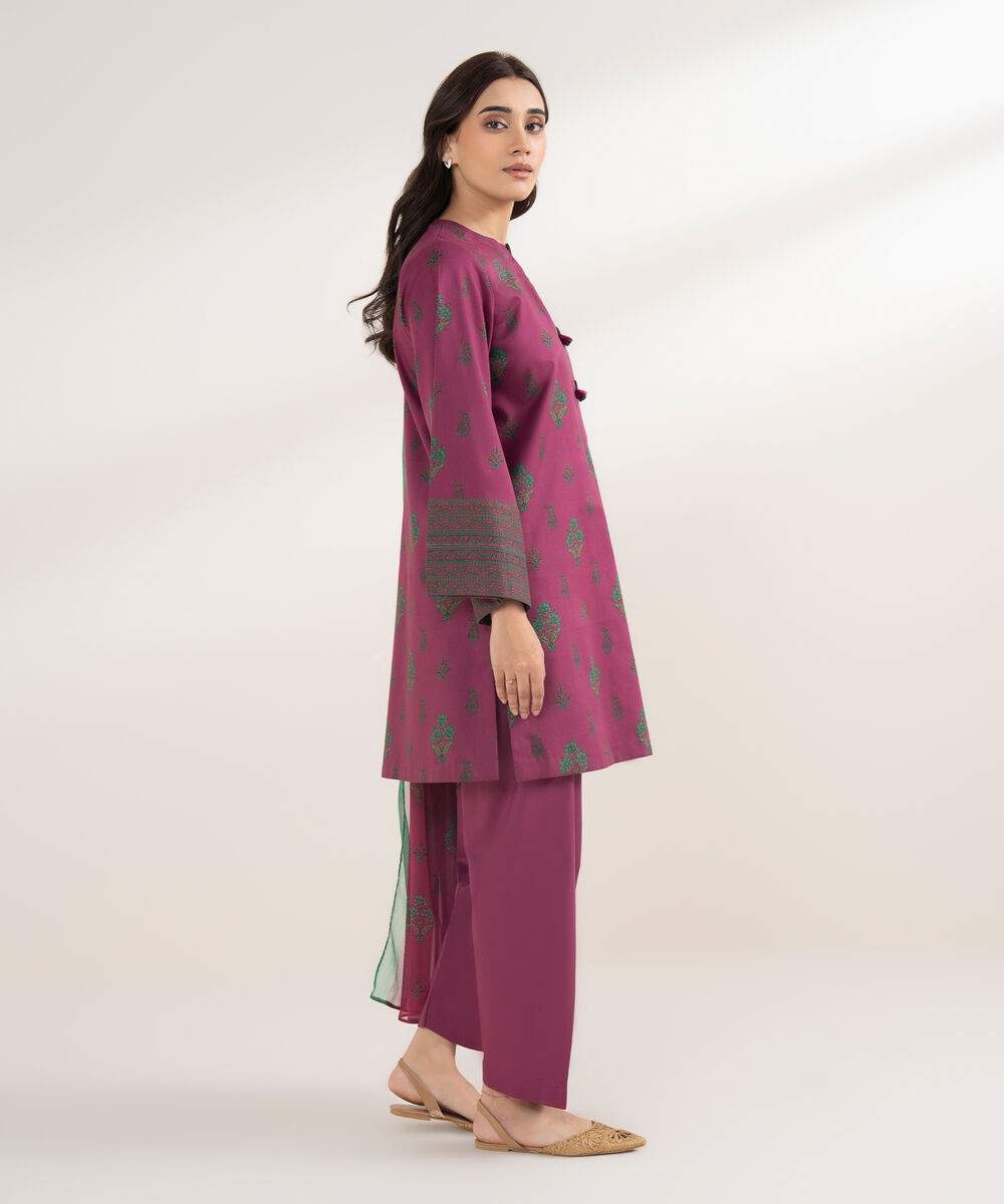 Women's Unstitched Lawn Printed Pink 3 Piece Suit