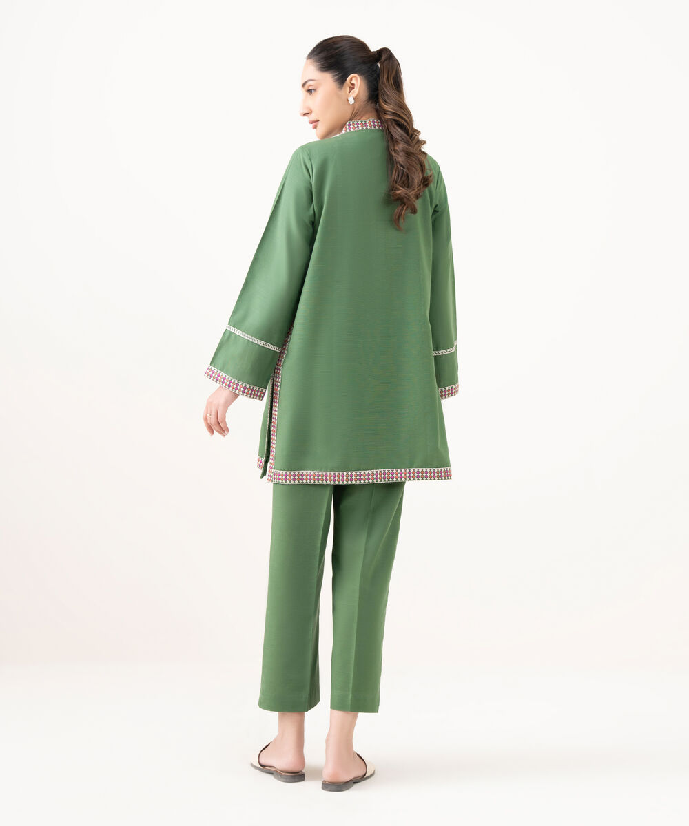 Women's RTW Light Khaddar Embroidered Green Straight Shirt