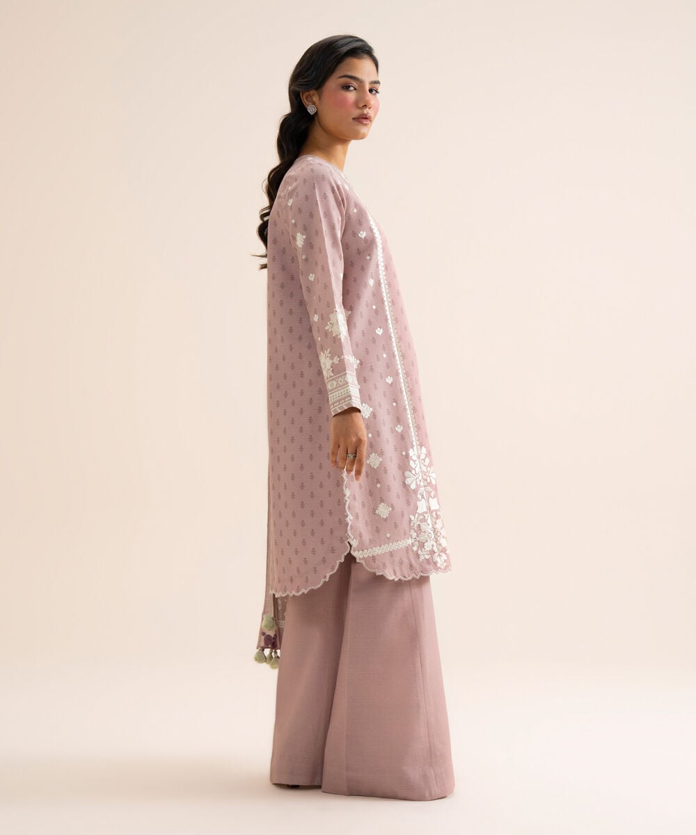 Women's Unstitched Light Khaddar Embroidered Light Mauve 3 Piece Suit