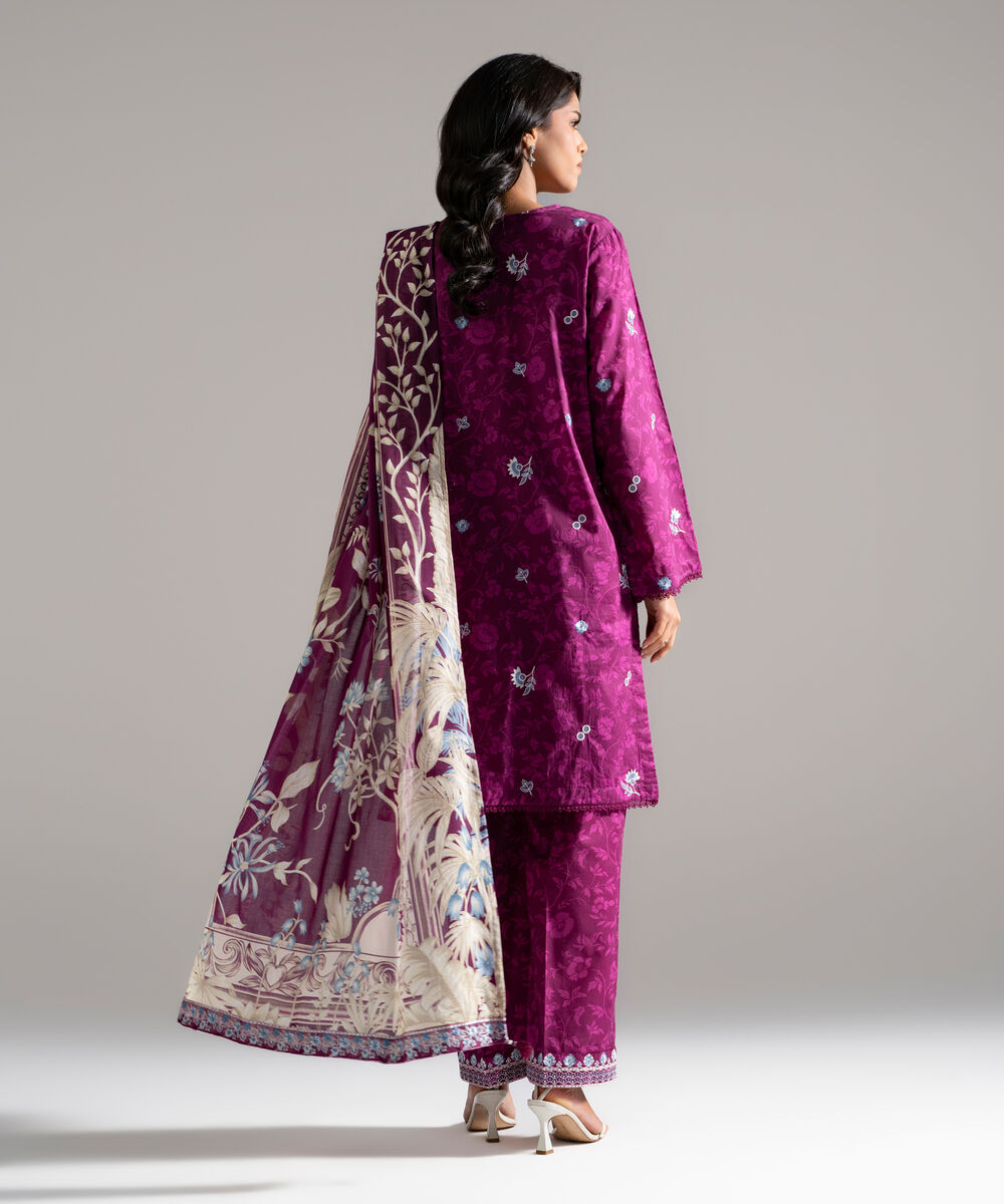 Women's RTW Lawn Embroidered Purple 3 Piece Suit