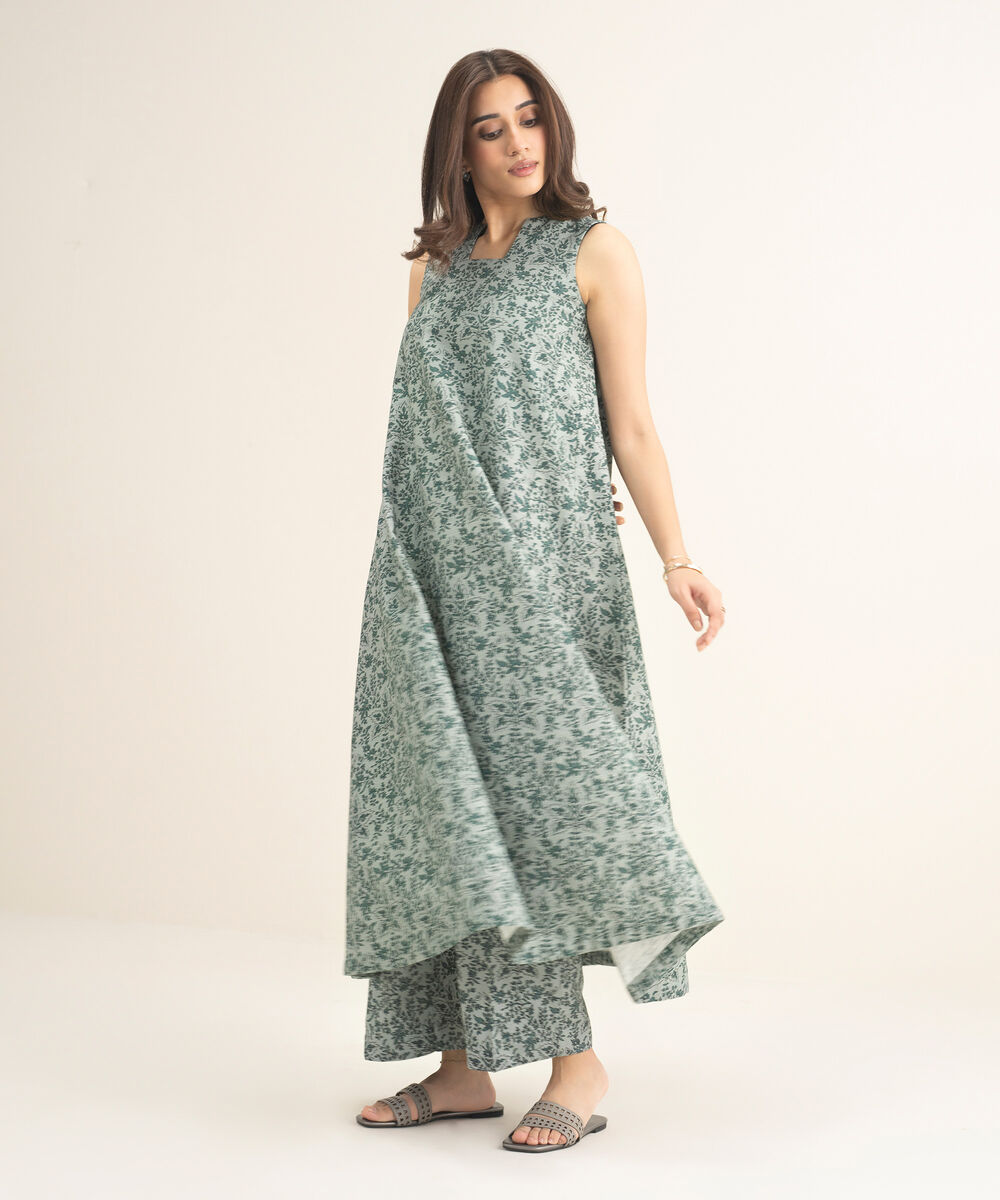 Women's Two Piece Grey Arabic Khaddar Printed Suit