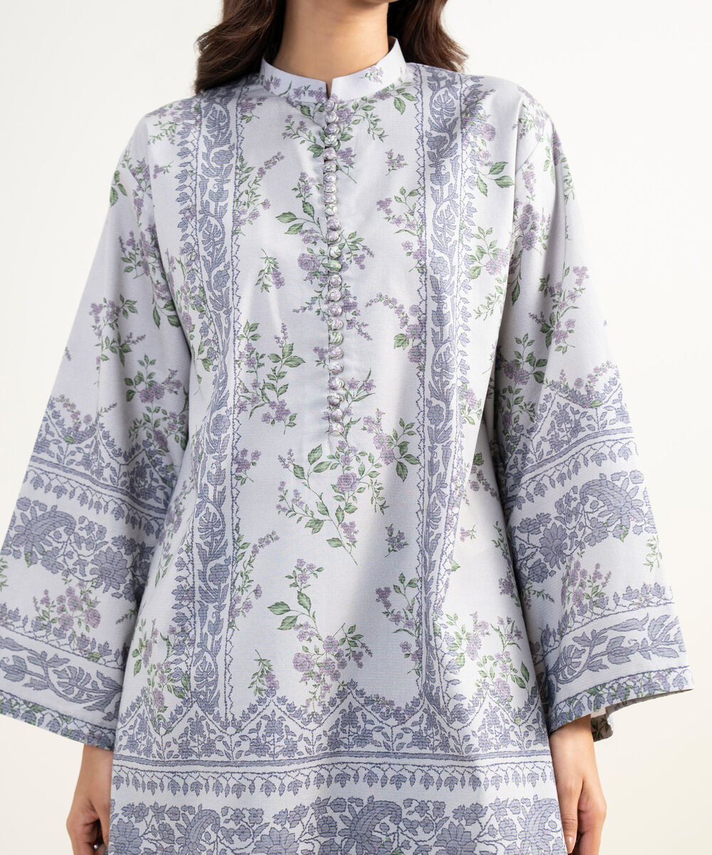 Women's Unstitched Zari Lawn Embroidered Purple 3 Piece Suit