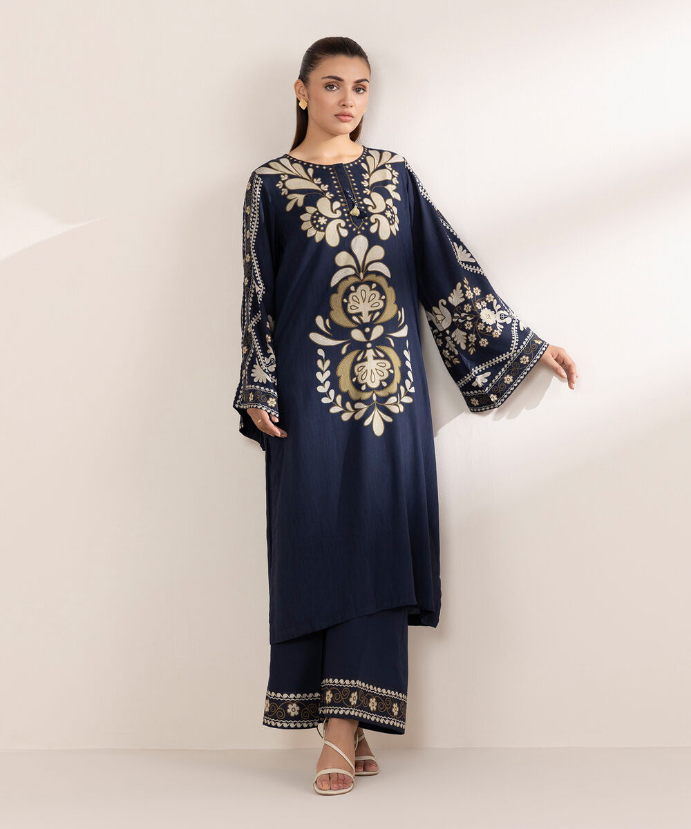 Women's RTW Arabic Lawn Blue Printed A-Line Shirt