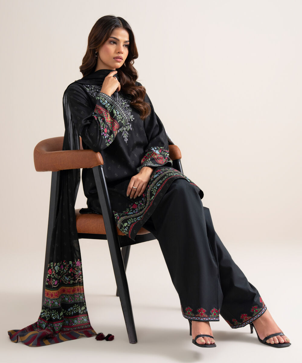 3 Piece - Embroidered Linen Suit