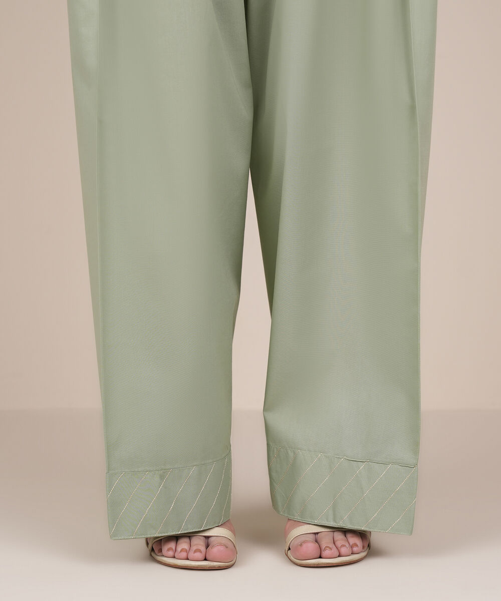 Women's RTW Cambric Green Solid Shalwar