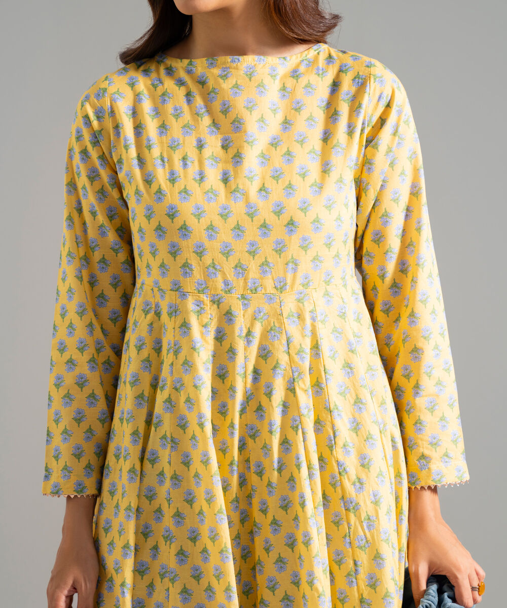 Women's RTW Slub Lawn Printed Yellow Peshwas
