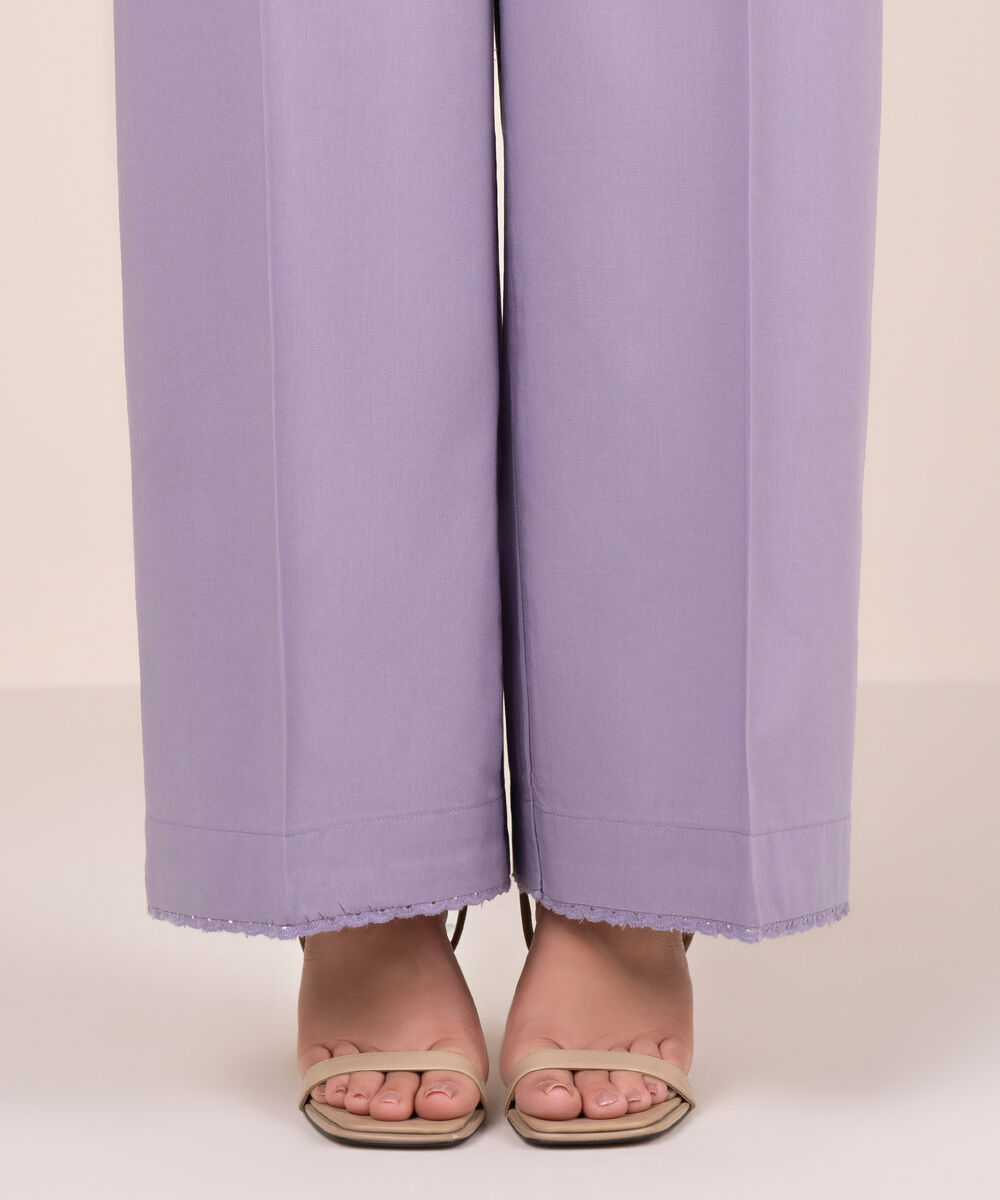 Women's RTW Cambric Solid Purple Flared Pants