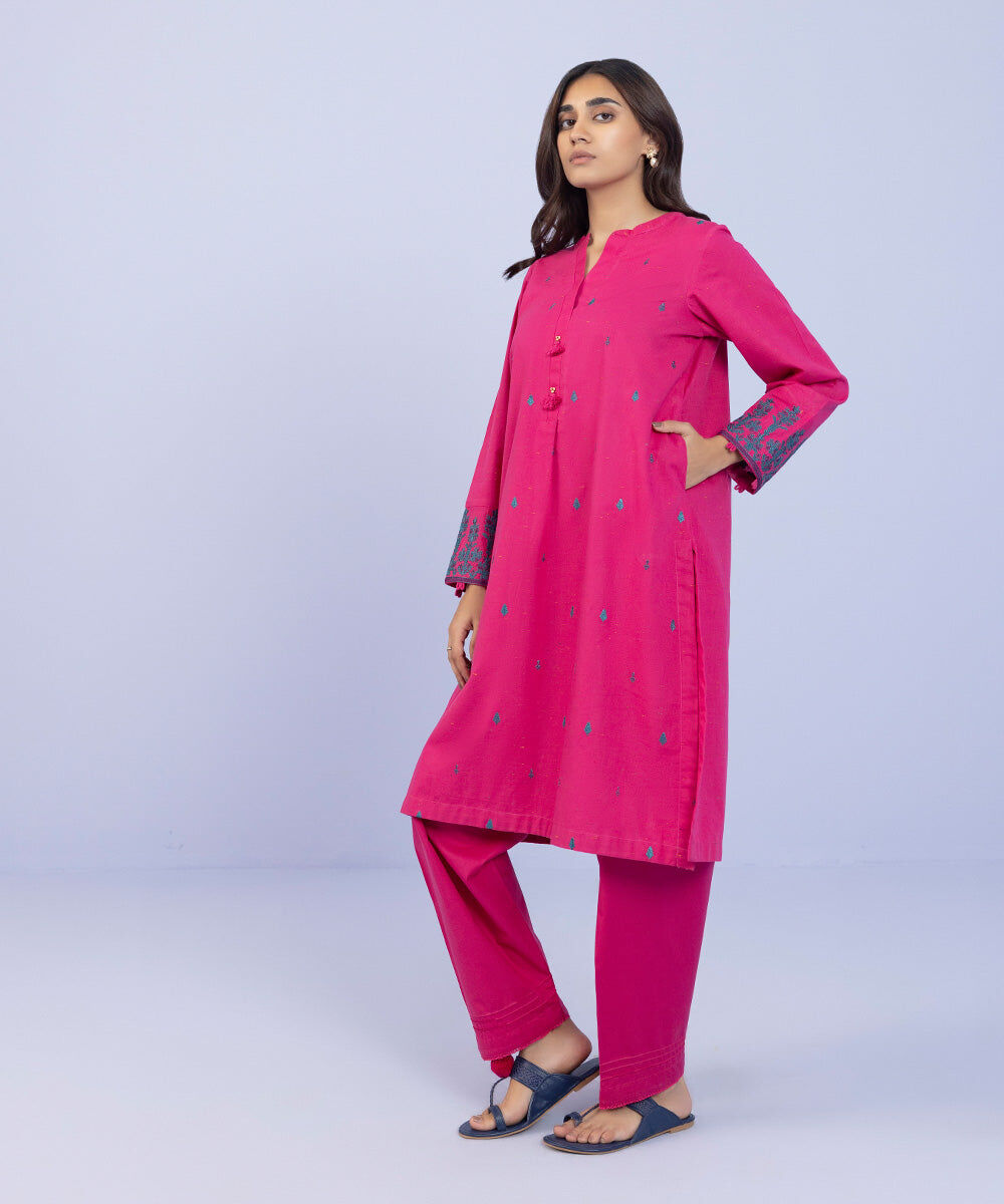 2 Piece - Embroidered Cotton Suit