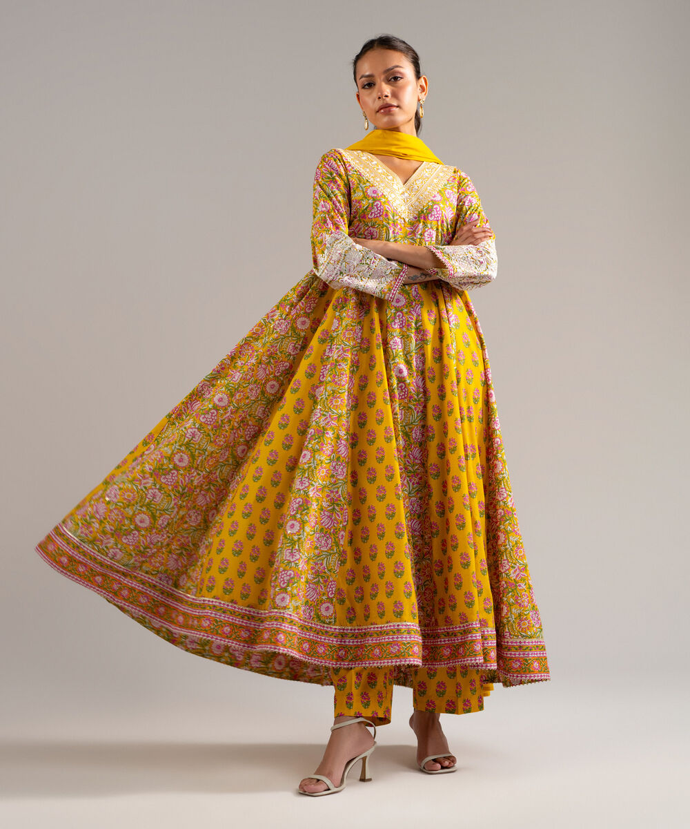 Women's RTW Lawn Embroidered Yellow 3 Piece Suit