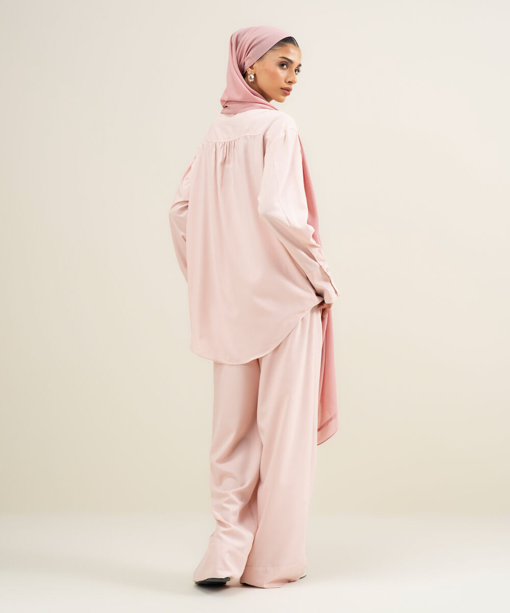 Women's Pink Viscose Belnd Button Down