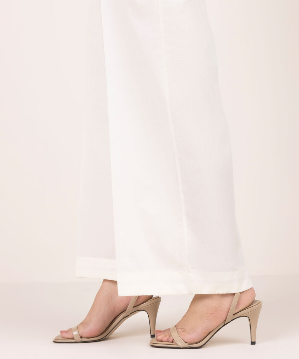 Women's RTW Lawn Solid Off White Culottes