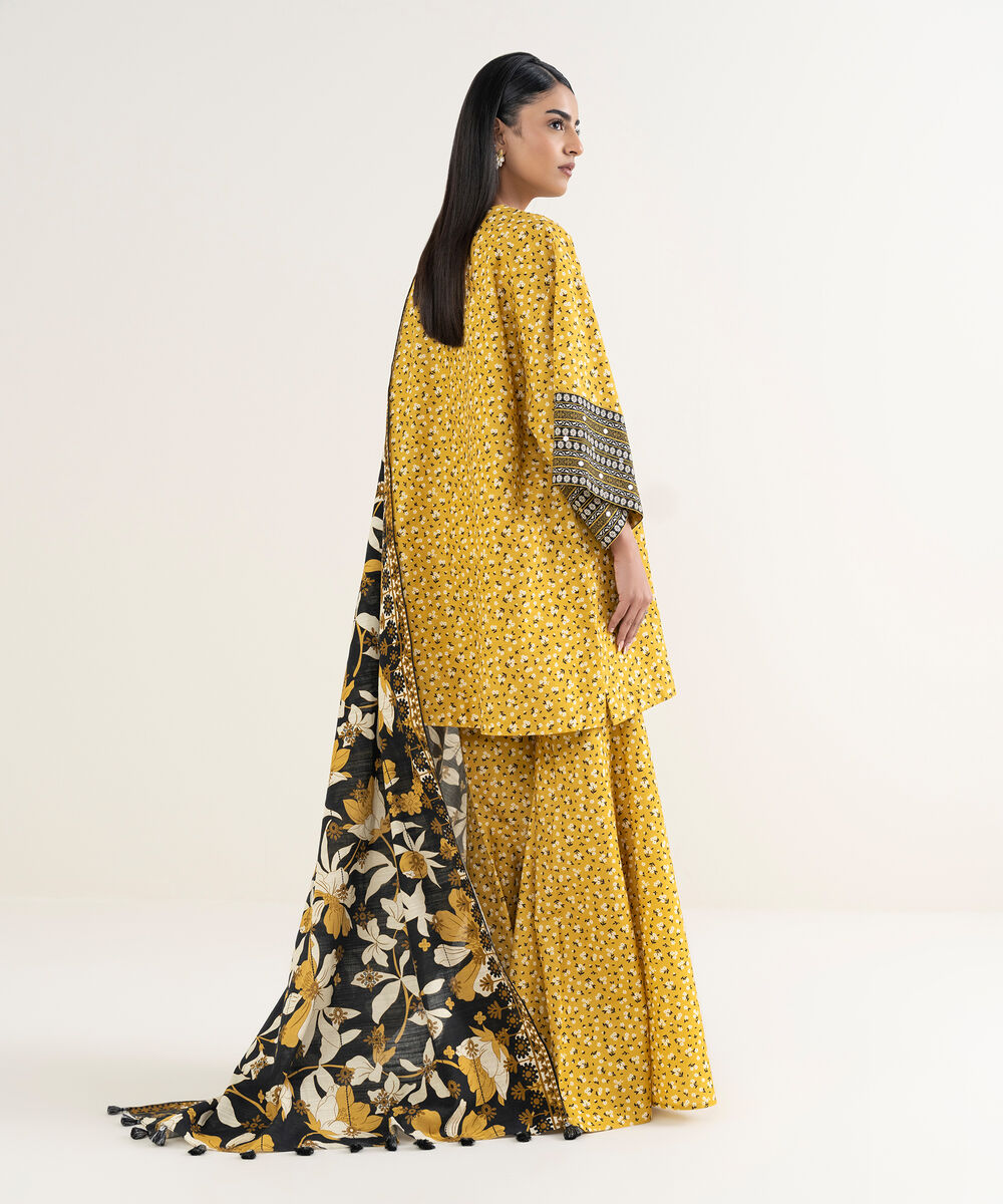 Women's Unstitched Embroidered Khaddar Yellow 3 Piece Suit