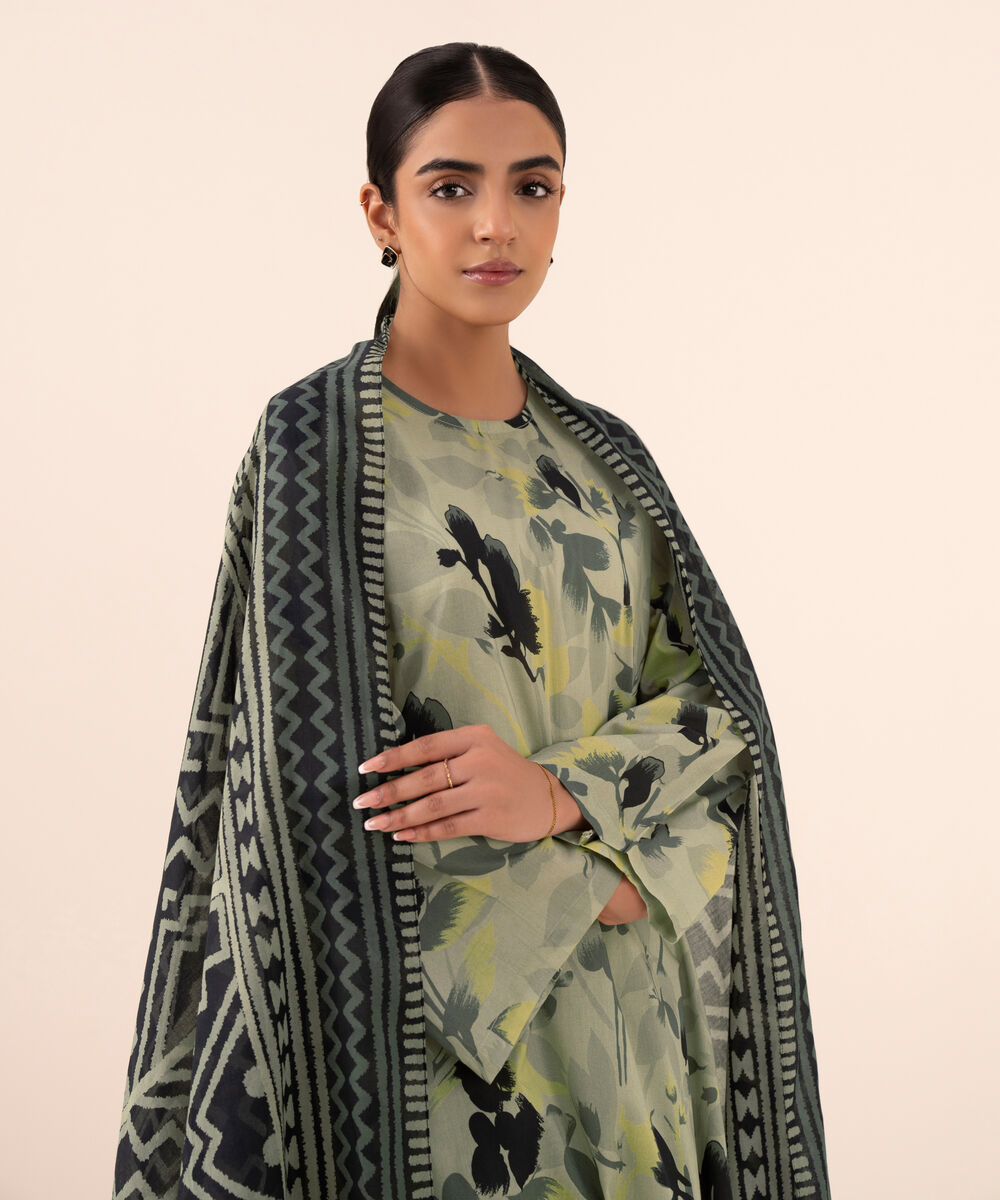 Women's Unstitched Cotton Printed Multi Three Piece Suit