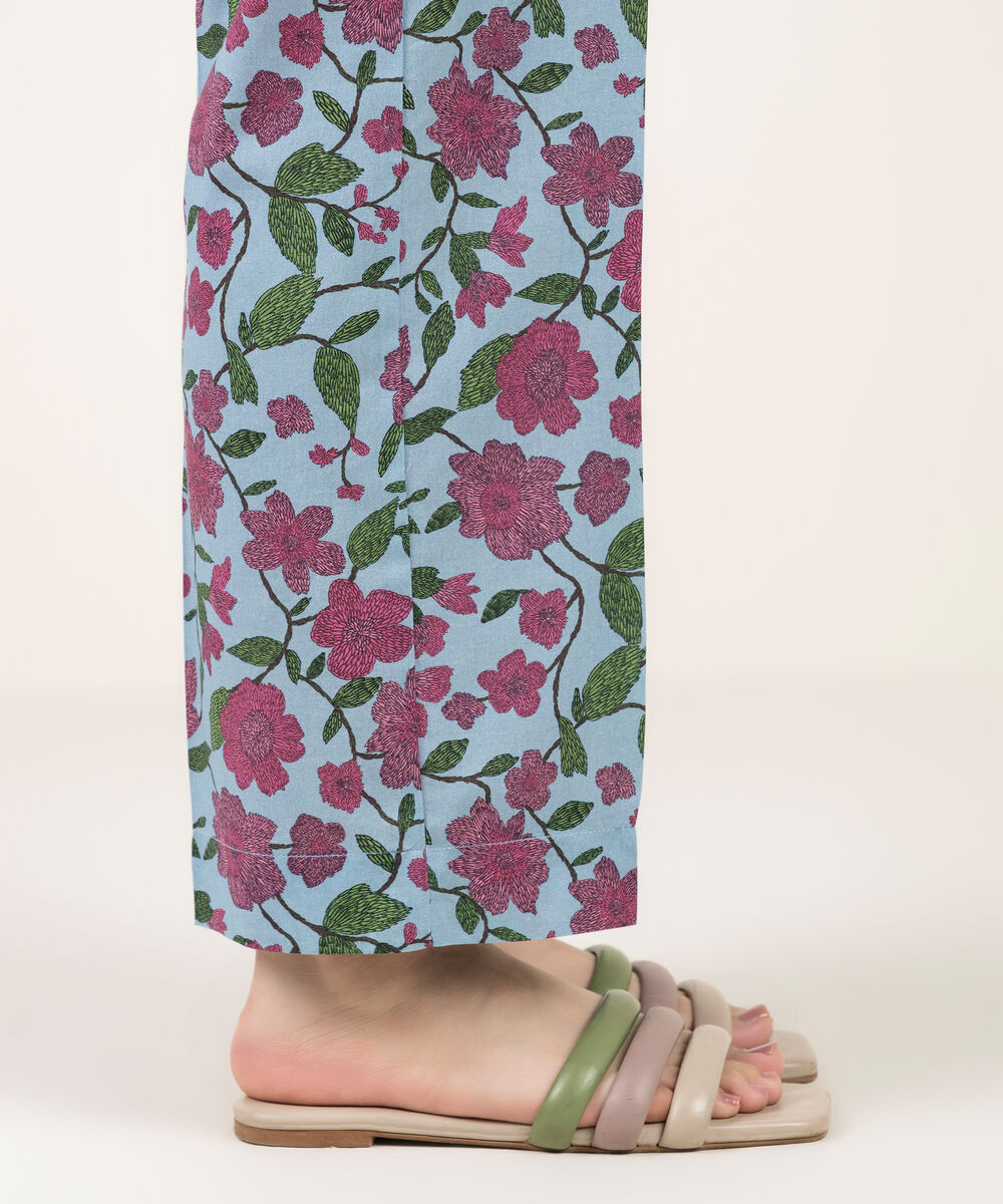 Women's RTW Cambric Printed Blue Straight Pants