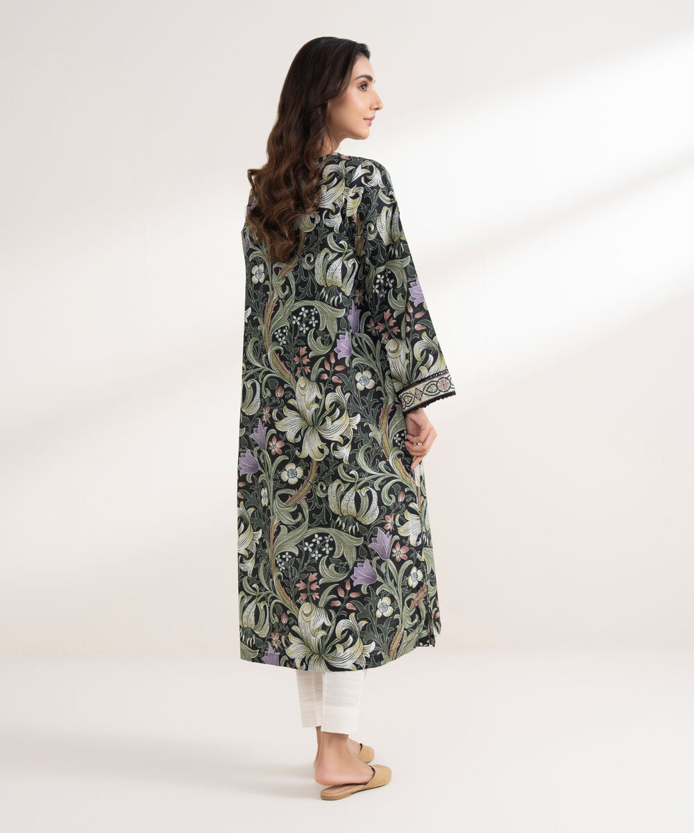 Women's RTW Cotton Printed Straight Black Shirt