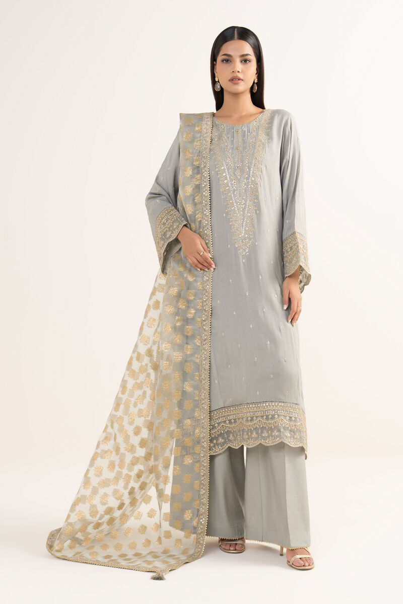 3 Piece - Embroidered Raw Silk Suit