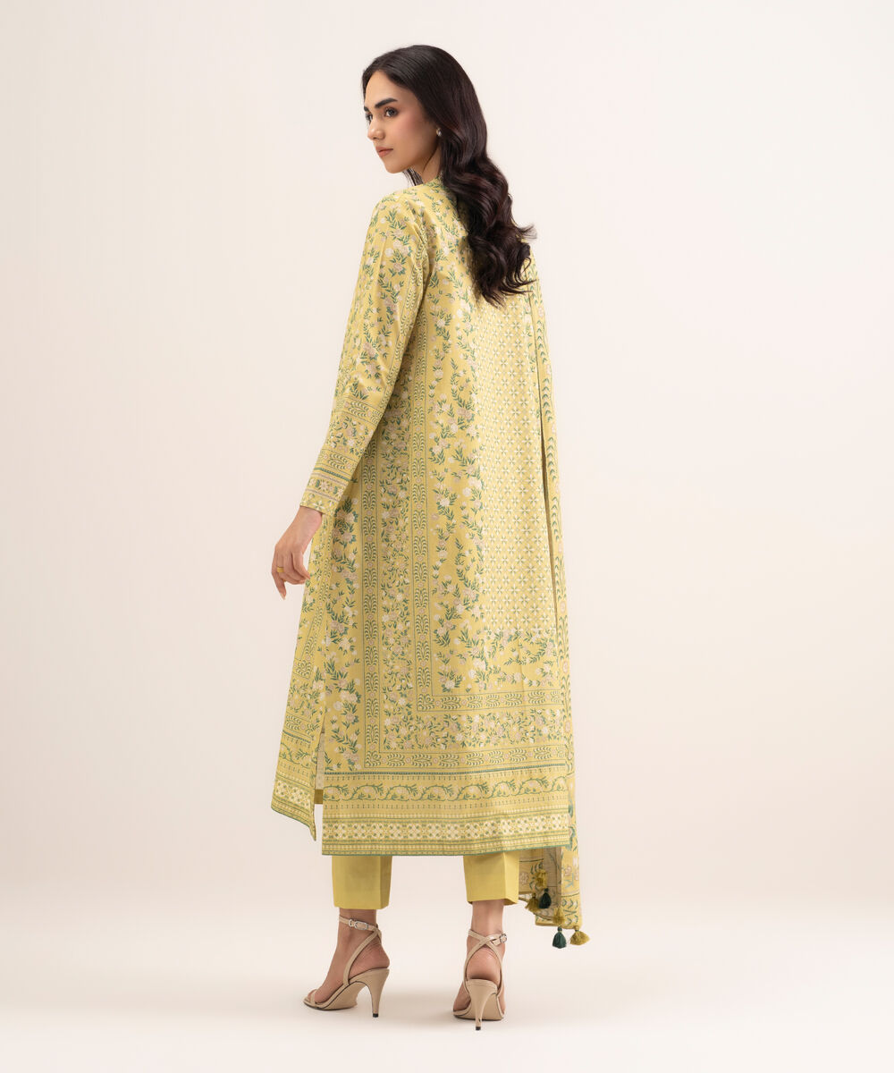Women's Unstitched Lawn Printed Yellow 3 Piece Suit