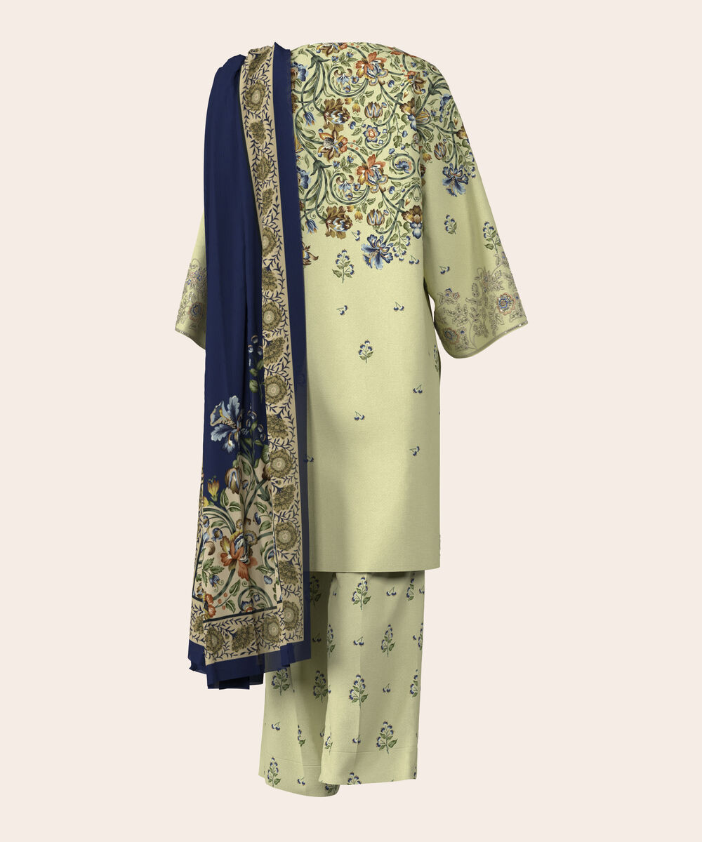 Women's Unstitched Lawn Butter Yellow  Embroidered 3 Piece Suit