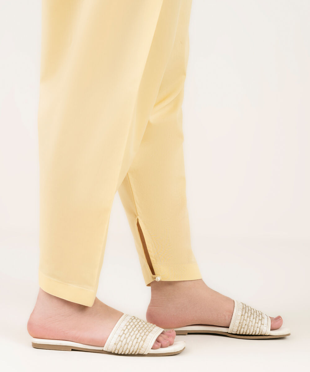 Women's RTW Cambric Solid Pale Yellow Shalwar