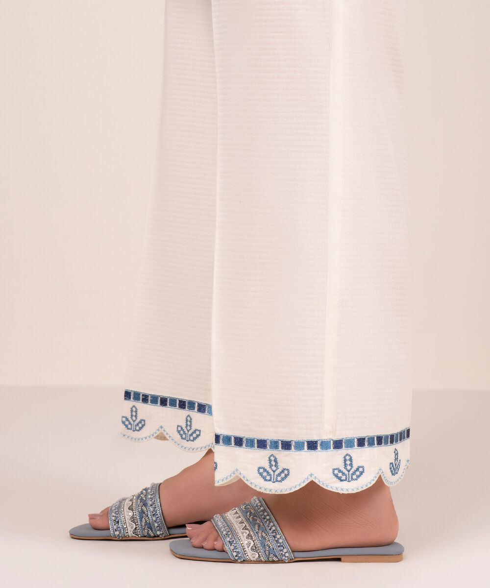 Women's RTW Dobby Embroidered Off White Culottes