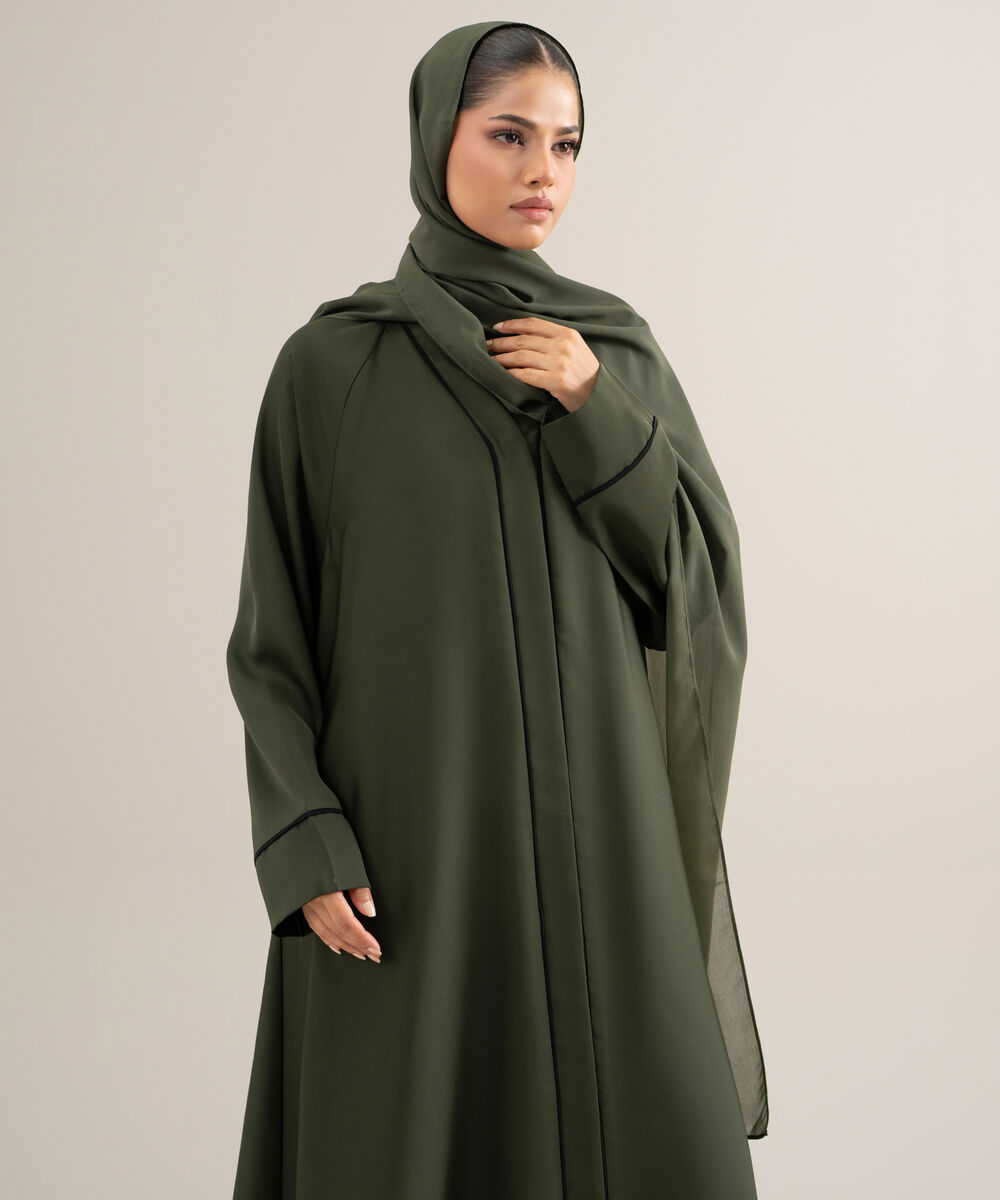 Women's Polyster Army Green Raglan Abbaya Set