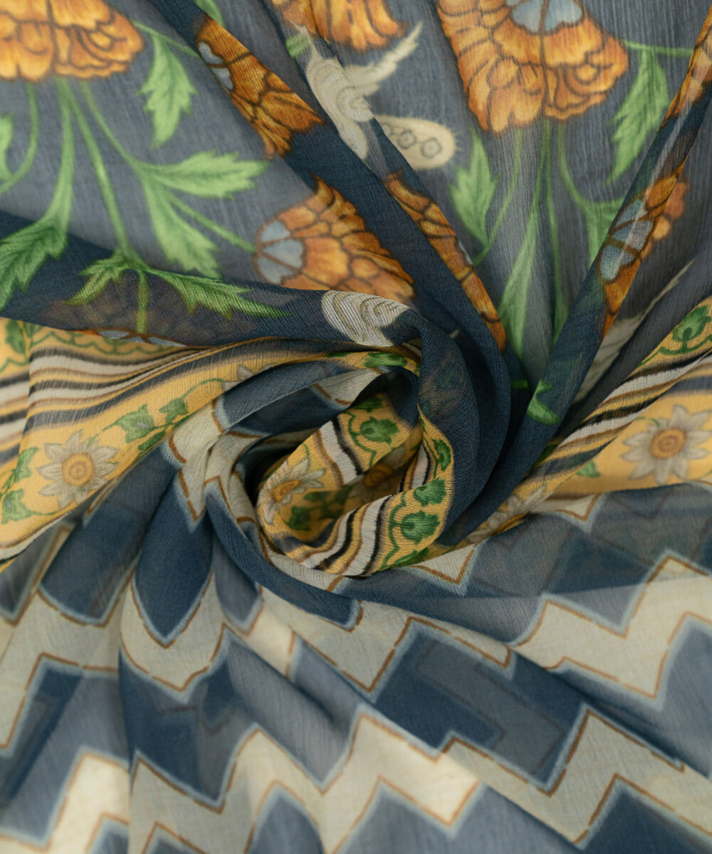 Blended Chiffon Printed Dark Blue Dupatta