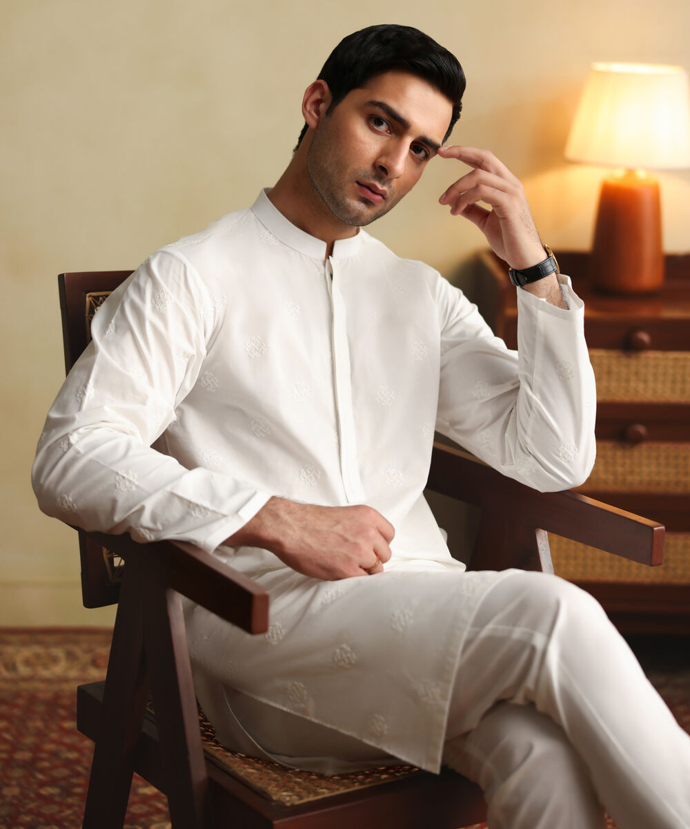Men's Stitched Premium Cotton Off White Kurta