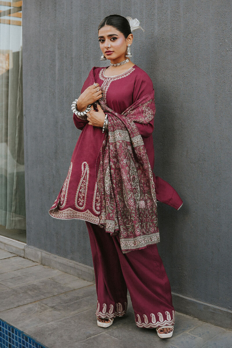3 Piece - Embroidered Raw Silk Suit