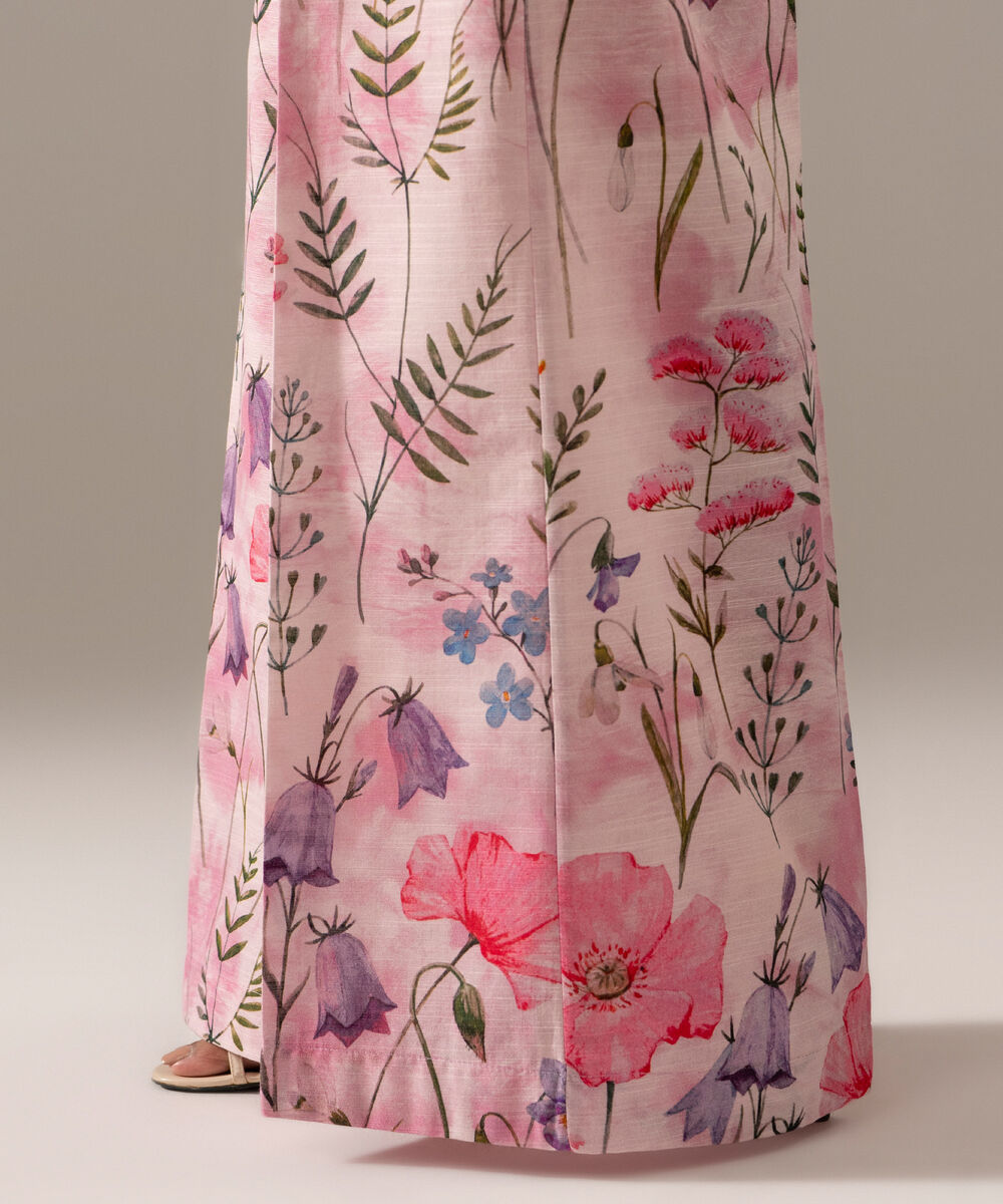 Women's RTW Khaddar Printed Pink Flared Pants