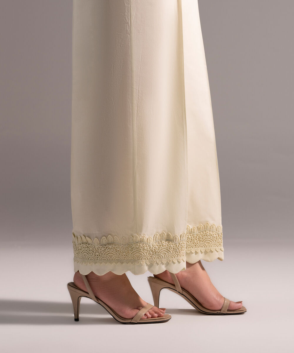 Women's RTW Cambric Solid Off White Culottes
